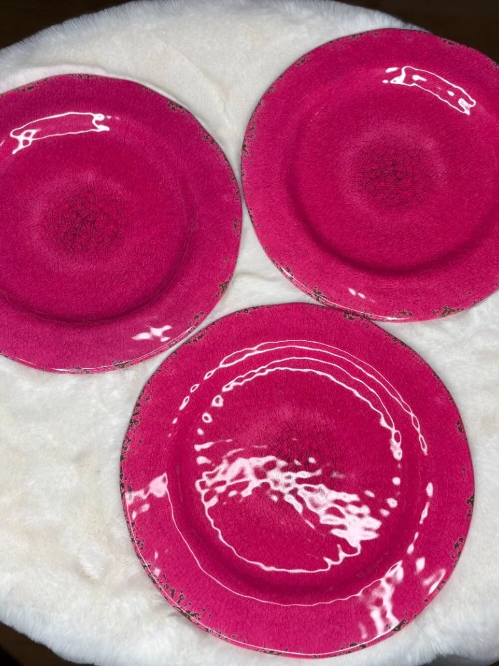 Pier 1 Imports Carmelo Pink Melamine Crackle Glaze Distressed Dinner Plates-NWT